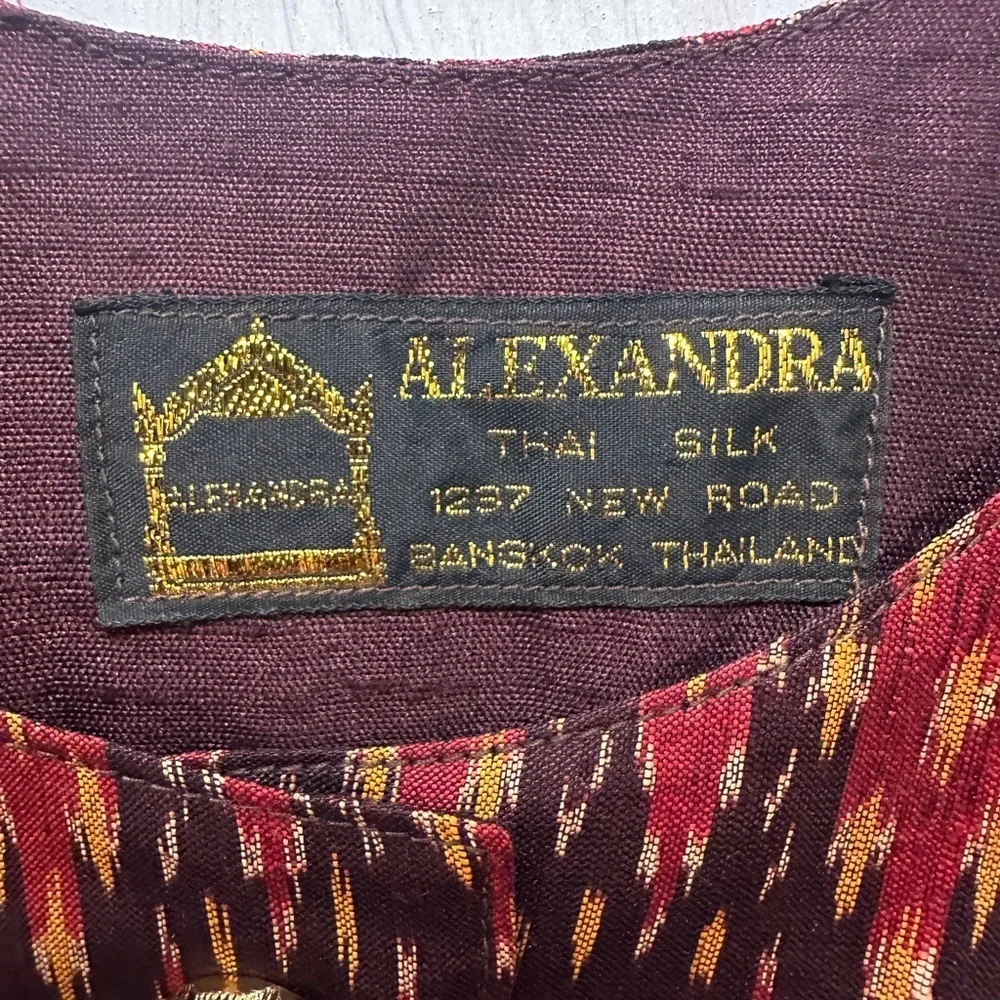Vintage Alexandra Thai Silk Skirt Suit Set Jacket & Pencil Skirt Ikat Print Sz S